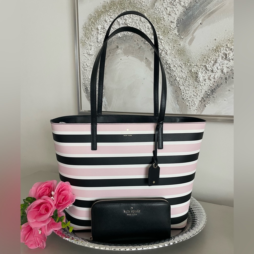 kate spade Black & Pink Stripe Tote